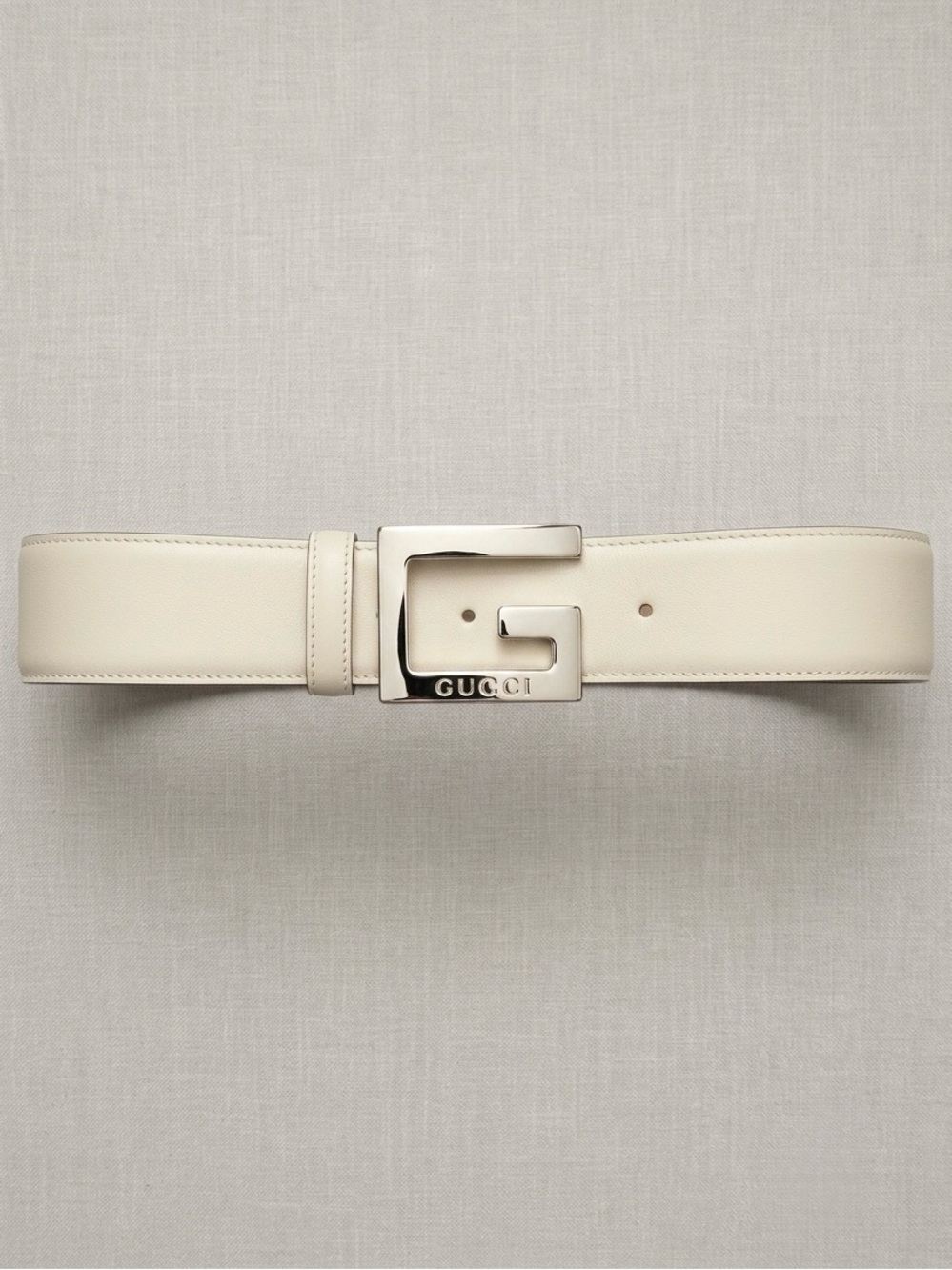 Rare Vintage Authentic Tom Ford Era Gucci White Leather G Buckle Belt 65/26